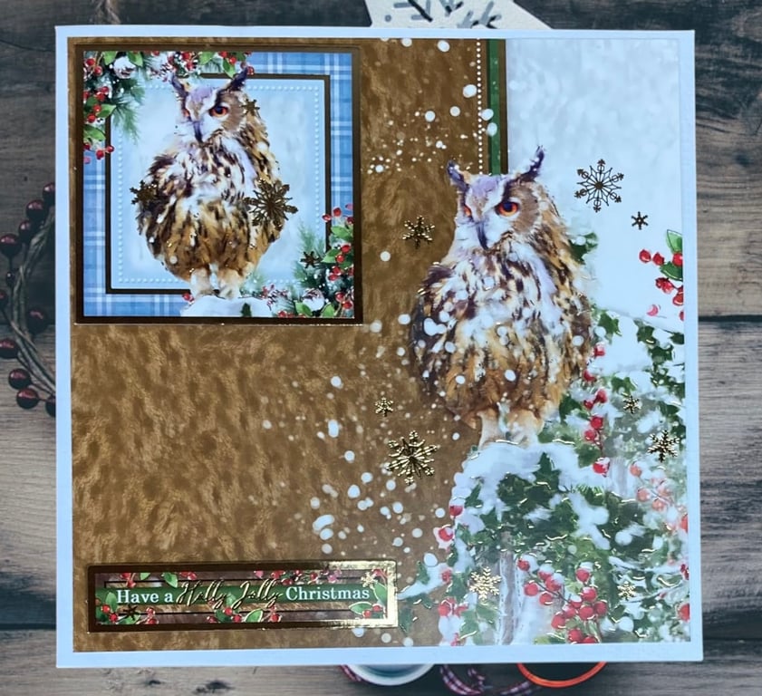 Christmas Card. Luxury Long Eared Owl Christmas Card. Festive Forest. 