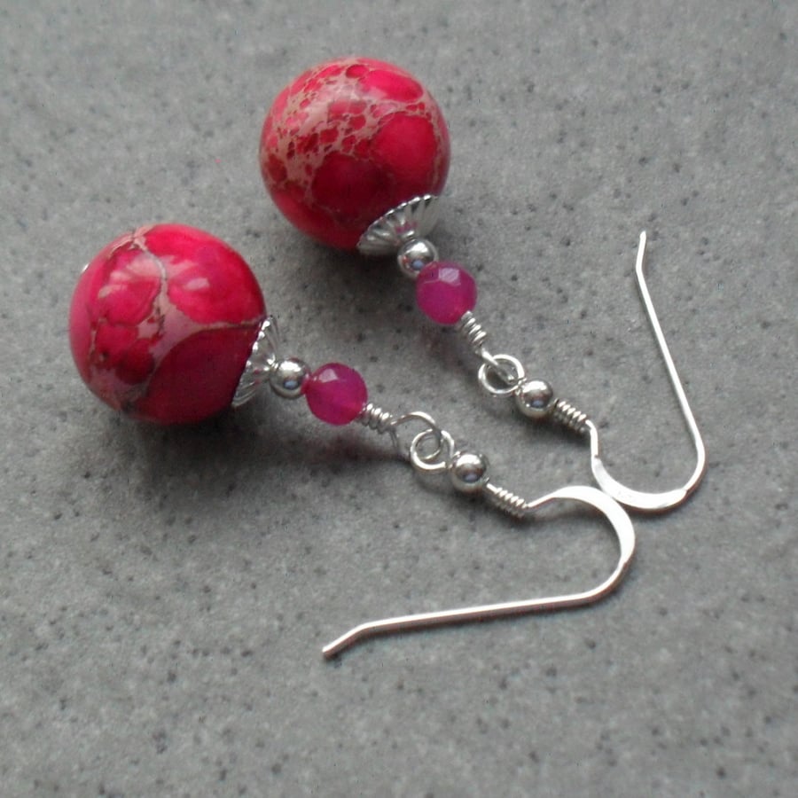 Pink Terra Jasper Sterling Silver Drop Earrings