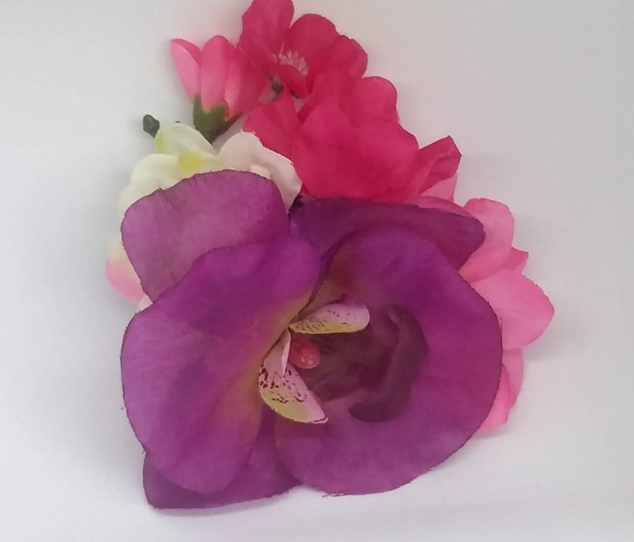 Fake hair flower in pink white and purple Rock Up Pin Up Wedding