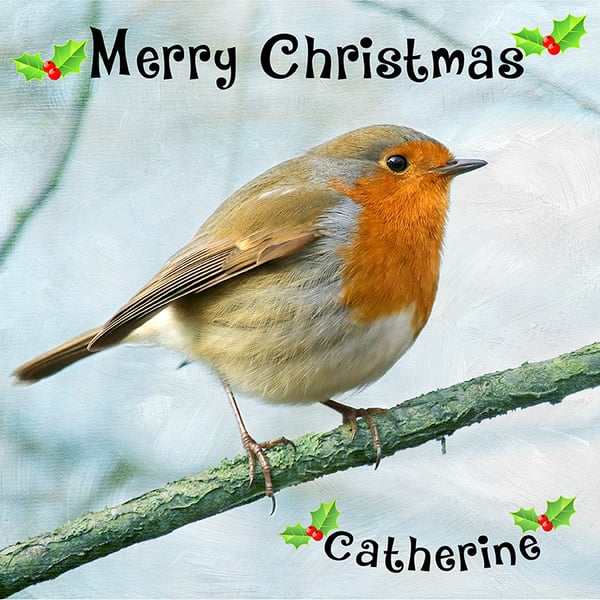 Personalised Handmade Garden Robin Christmas Card
