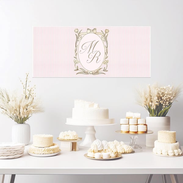 Personalised Classic Monogram Birthday Banner in Soft Pink Stripes