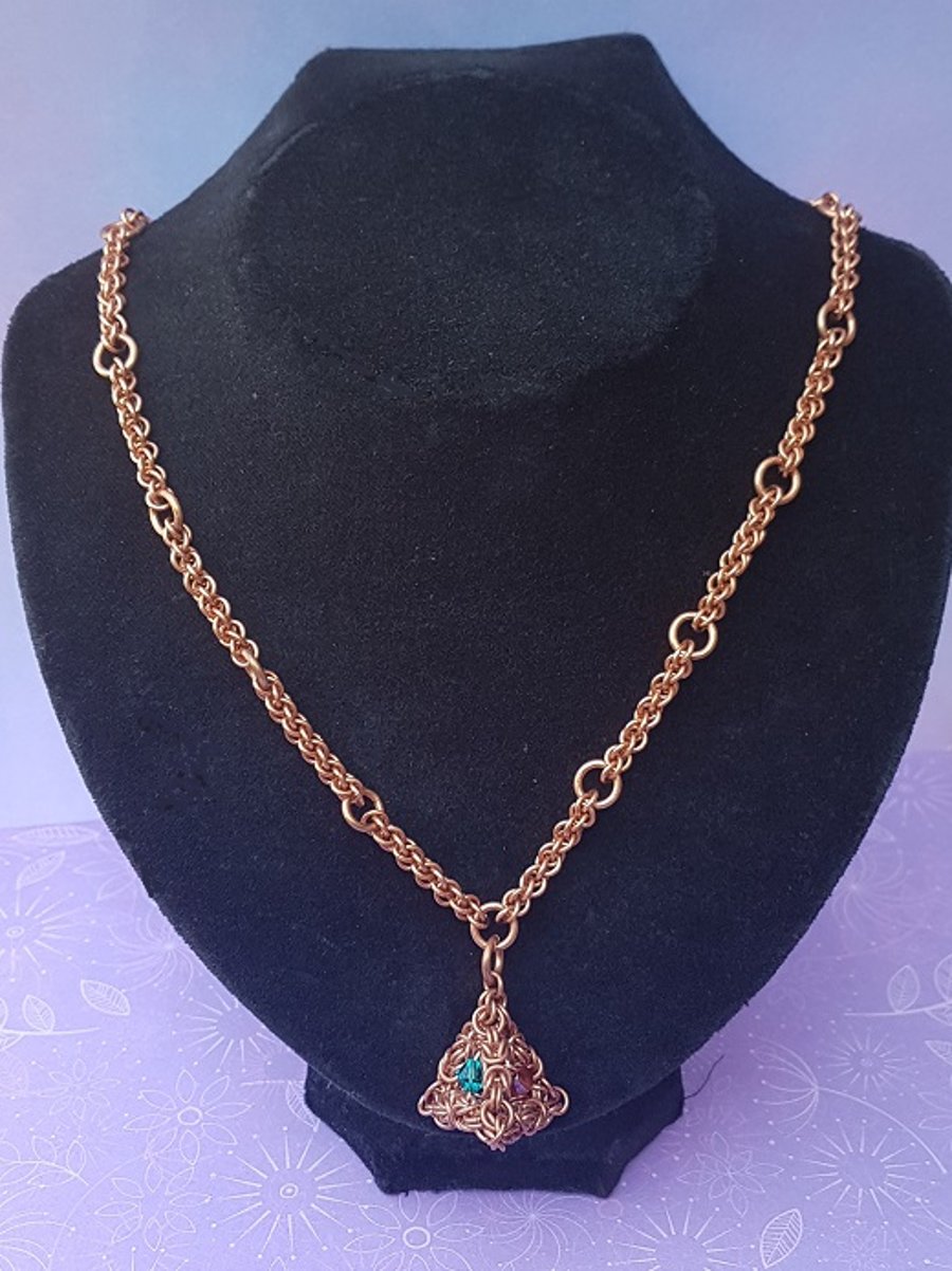 Bejewelled 3D Pyramid Pendant on Copper Chain.