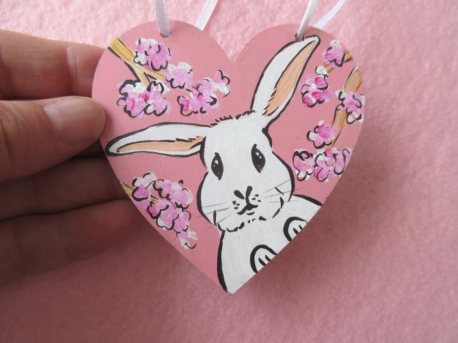 Bunny and Cherry Blossom Hanging Heart Home Decoration
