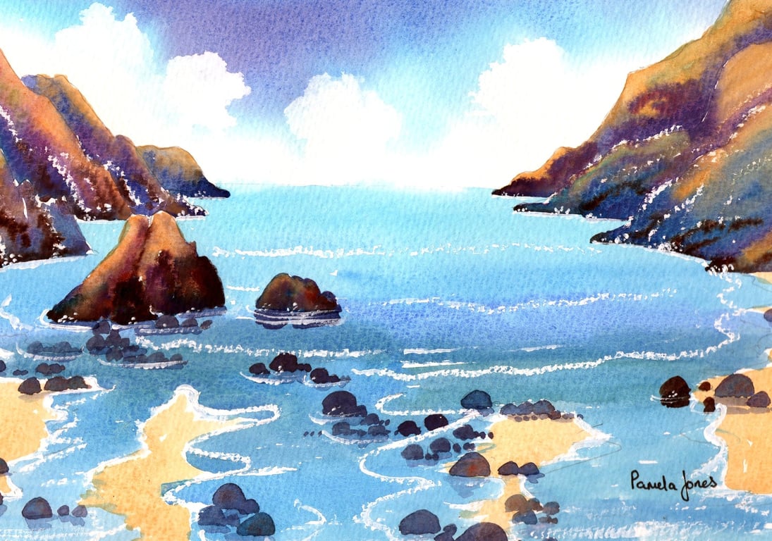 Brandy Cove, Gower, South Wales, Original Watercolour, in 14 x 11'' Mount