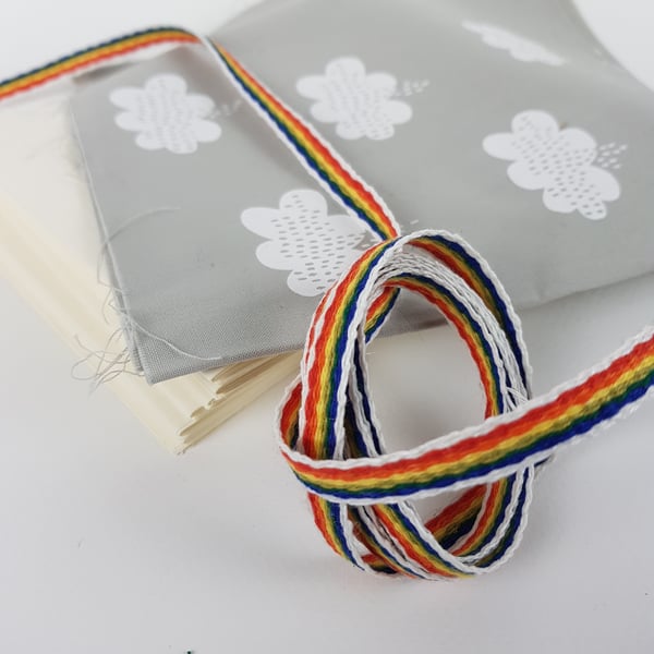 linen sewing tape, rainbow colours, 1cm or 1.4cm width, sold in half meters  