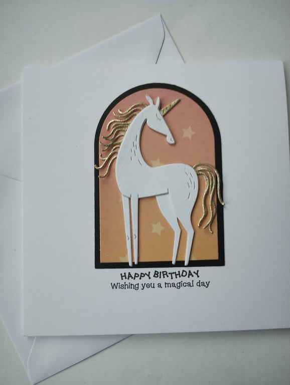 Happy Birthday - Wishing You a magical day - White and Gold Unicorn 