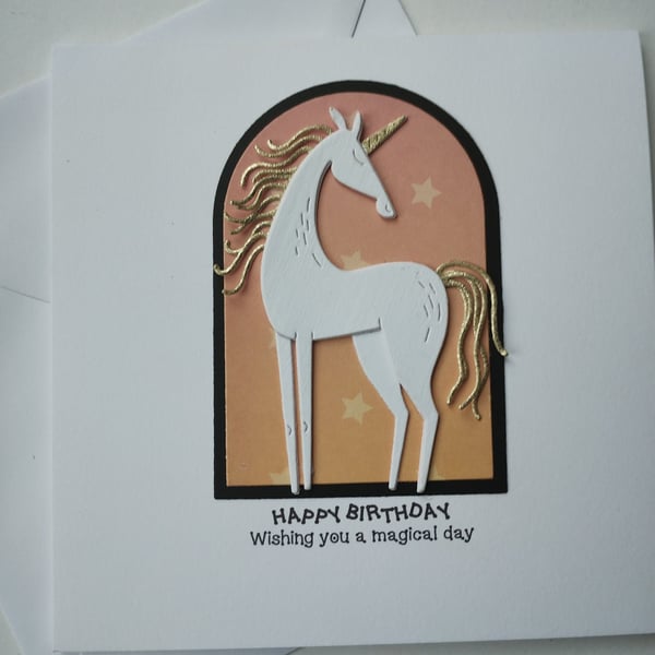 Happy Birthday - Wishing You a magical day - White and Gold Unicorn 