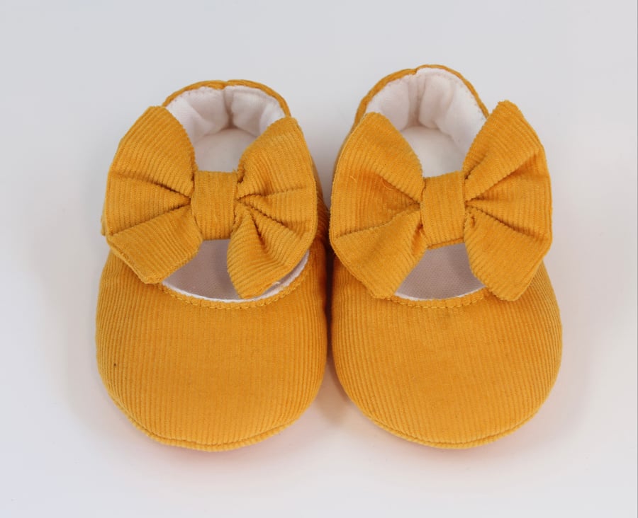 Mary Jane baby girls shoes, mustard baby shoes, party shoes, pram shoes.