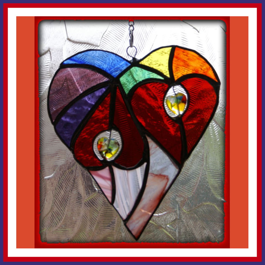 Heart of Hearts Rainbow Suncatcher  Stained Glass