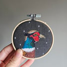 Handmade fabric Pheasant mini hoop hanging decoration, grey, Christmas