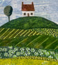 Country Cottage Original Painting Mixed Media Collage Framed Artwork - Image 2