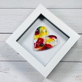  Stunning Fused glass  heart in a white box frame - glass art