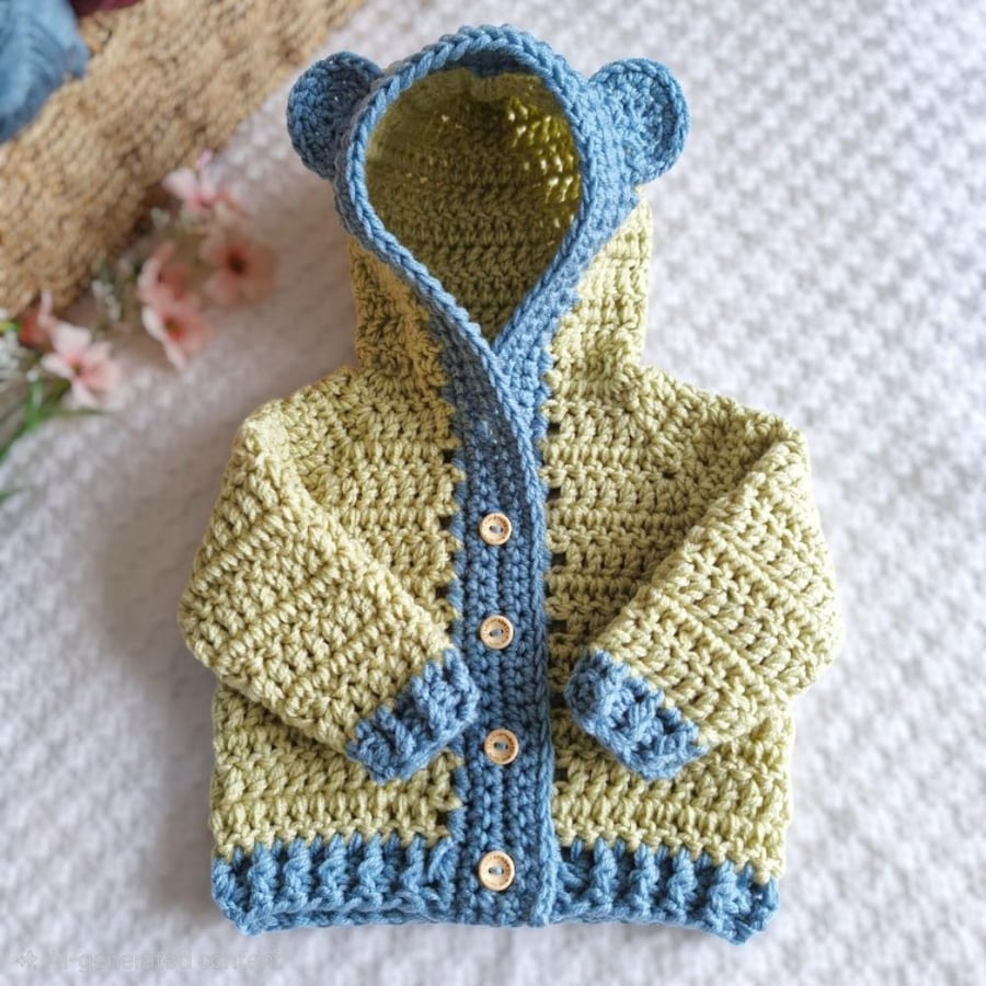 0-6 Months Teddy Bear Baby Cardigan with Hood – Baby Shower Gift