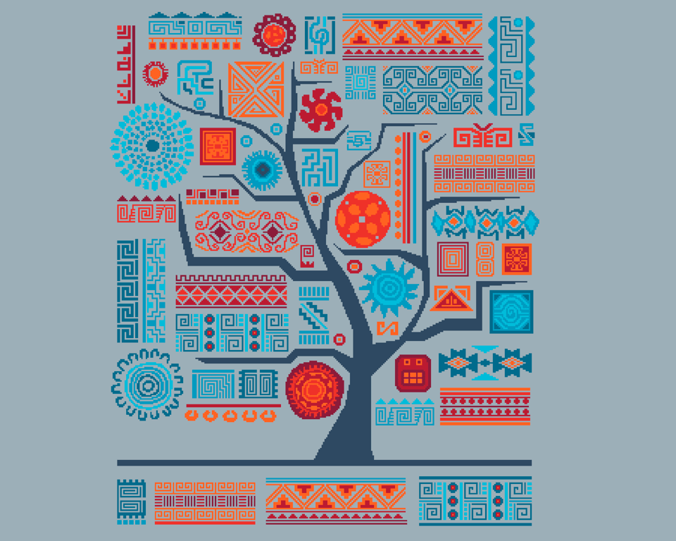 158C - African Aztec Inka Tribal Tree of Life - Water - Cross Stitch Pattern