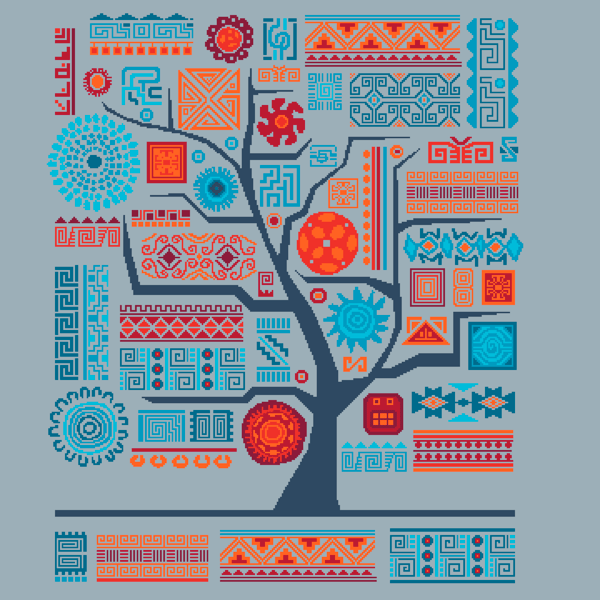 158C - African Aztec Inka Tribal Tree of Life - Water - Cross Stitch Pattern