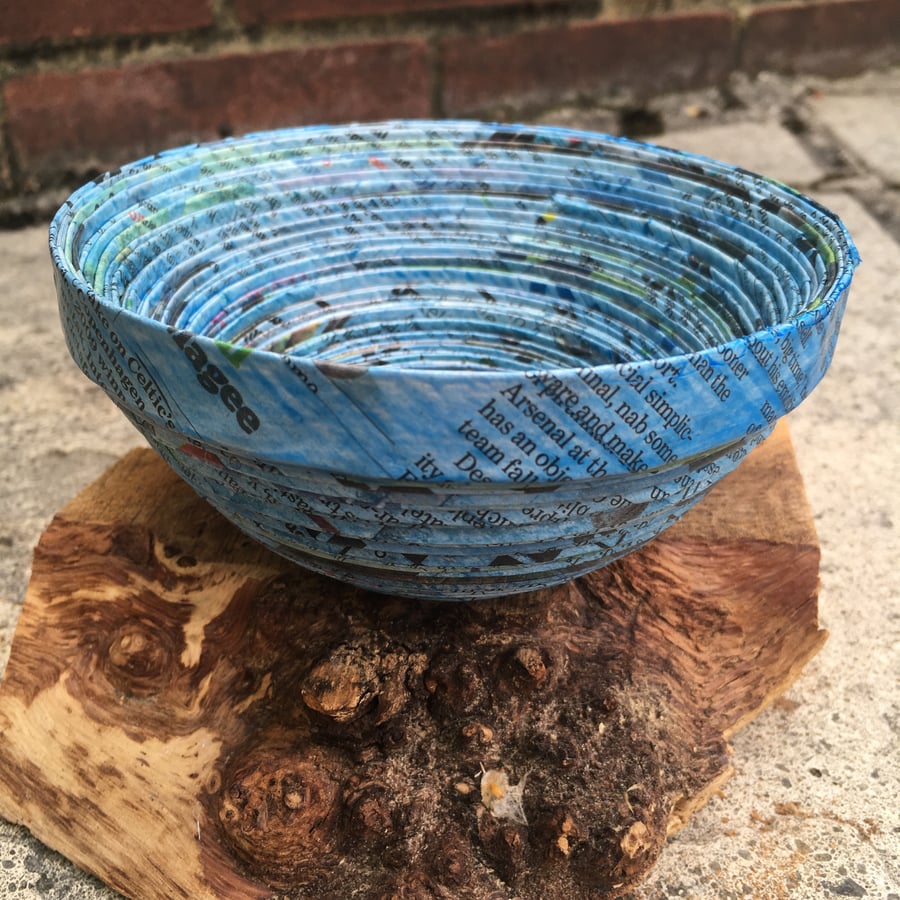 Blue Recycled Newpaper Bowl