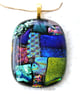 Dichroic Glass S017 Supersize Patchwork 3-layer Pendant with Gold plated chain - Image 4