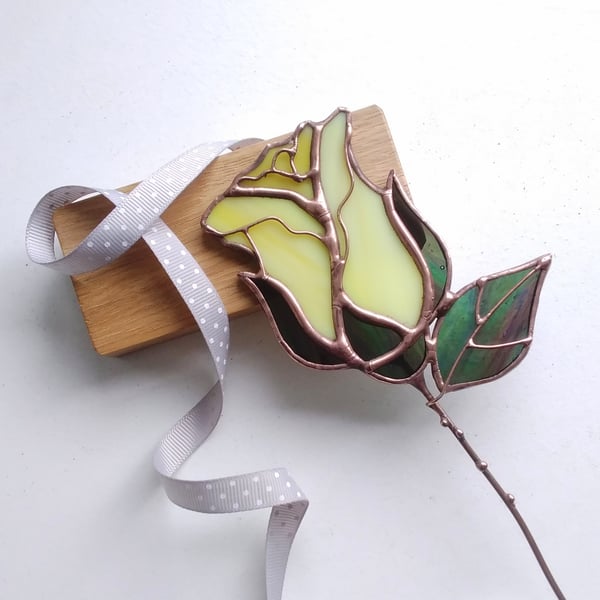 Stained Glass Yellow Rosebud - Handmade in Hampshire