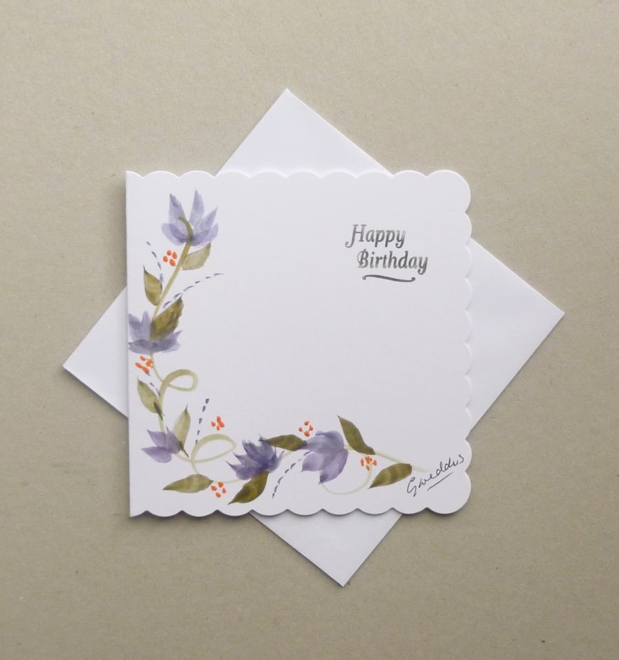 hand painted floral Birthday card ( ref F 895 B6 )