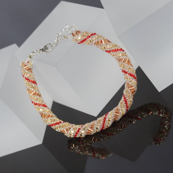 Russian Spiral Bracelet in Red, Gold and Silver