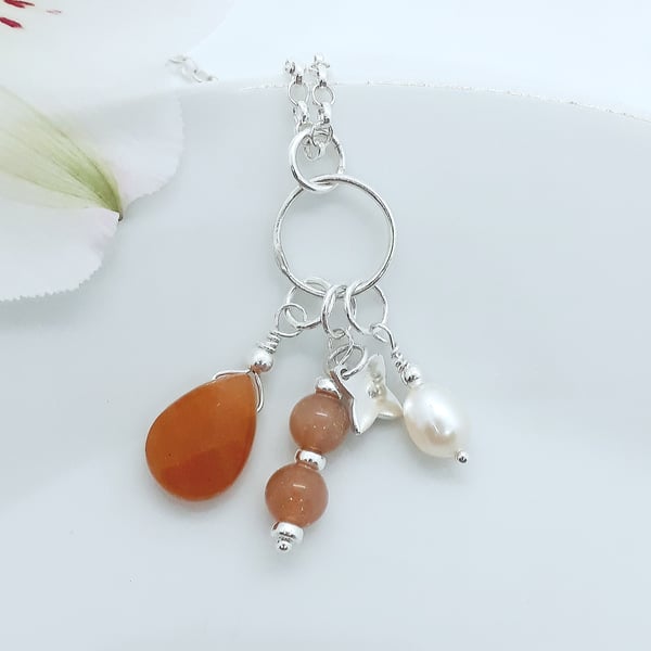 Peach Semi-Precious Stone Cluster Pendant