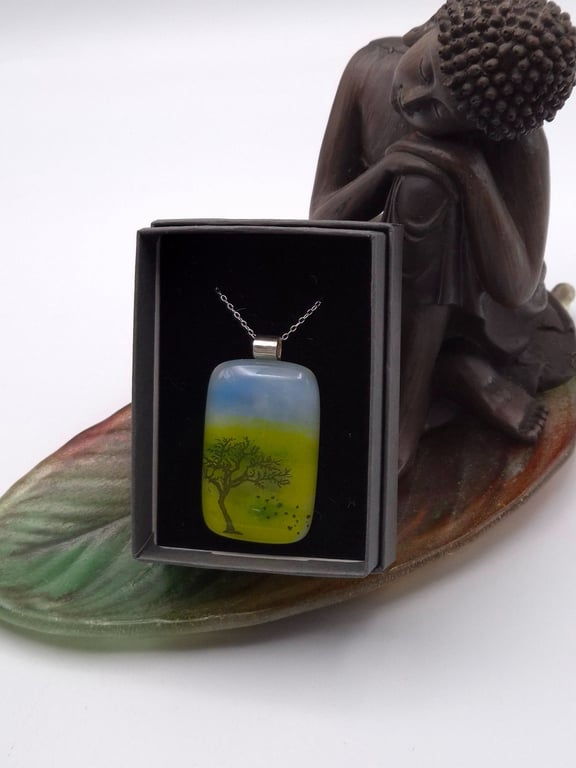 Windy Day, Fused Glass Pendant with Sterling Silver Findings
