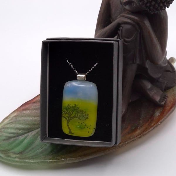 Windy Day, Fused Glass Pendant with Sterling Silver Findings