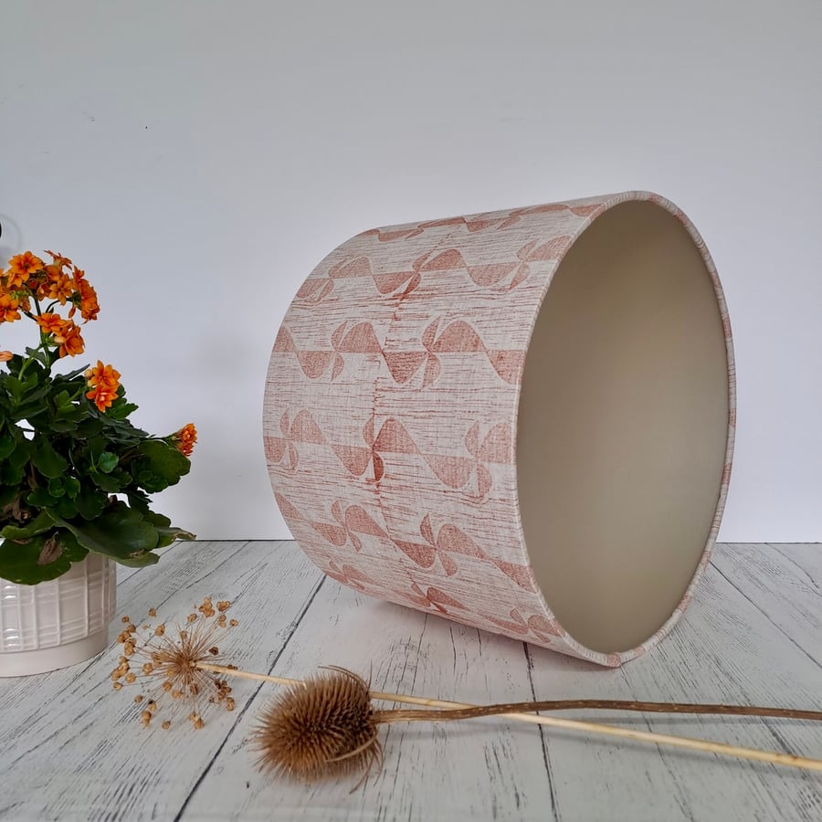 Hand Printed Linen Lampshade in Burnt Orange
