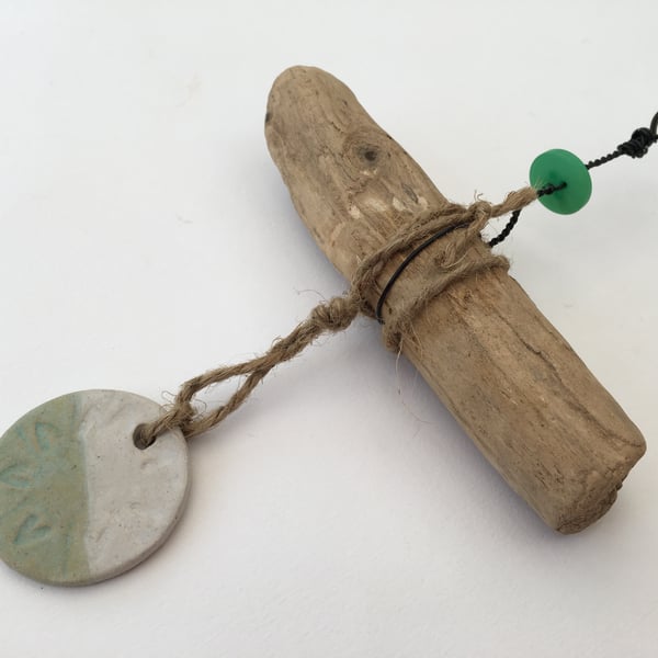 Handmade Driftwood, Loveheart hanger, pottery, gift idea, birthday, home decor