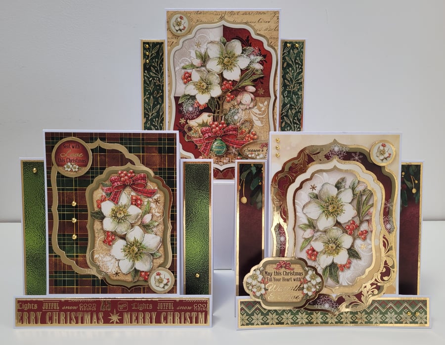 Set of 3 Christmas Stepper Shaped Cards - Christmas Roses