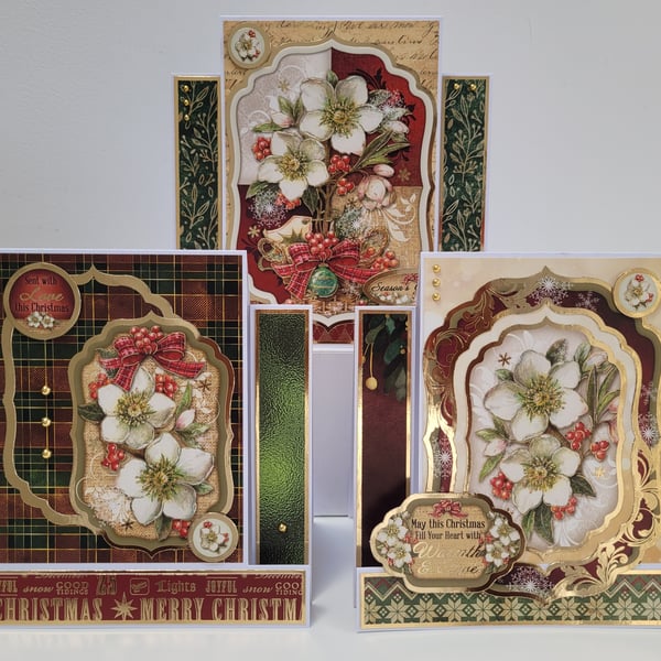 Set of 3 Christmas Stepper Shaped Cards - Christmas Roses