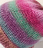 Handknit Bobble Hat 100% wool Pink Green Purple MED - Image 4