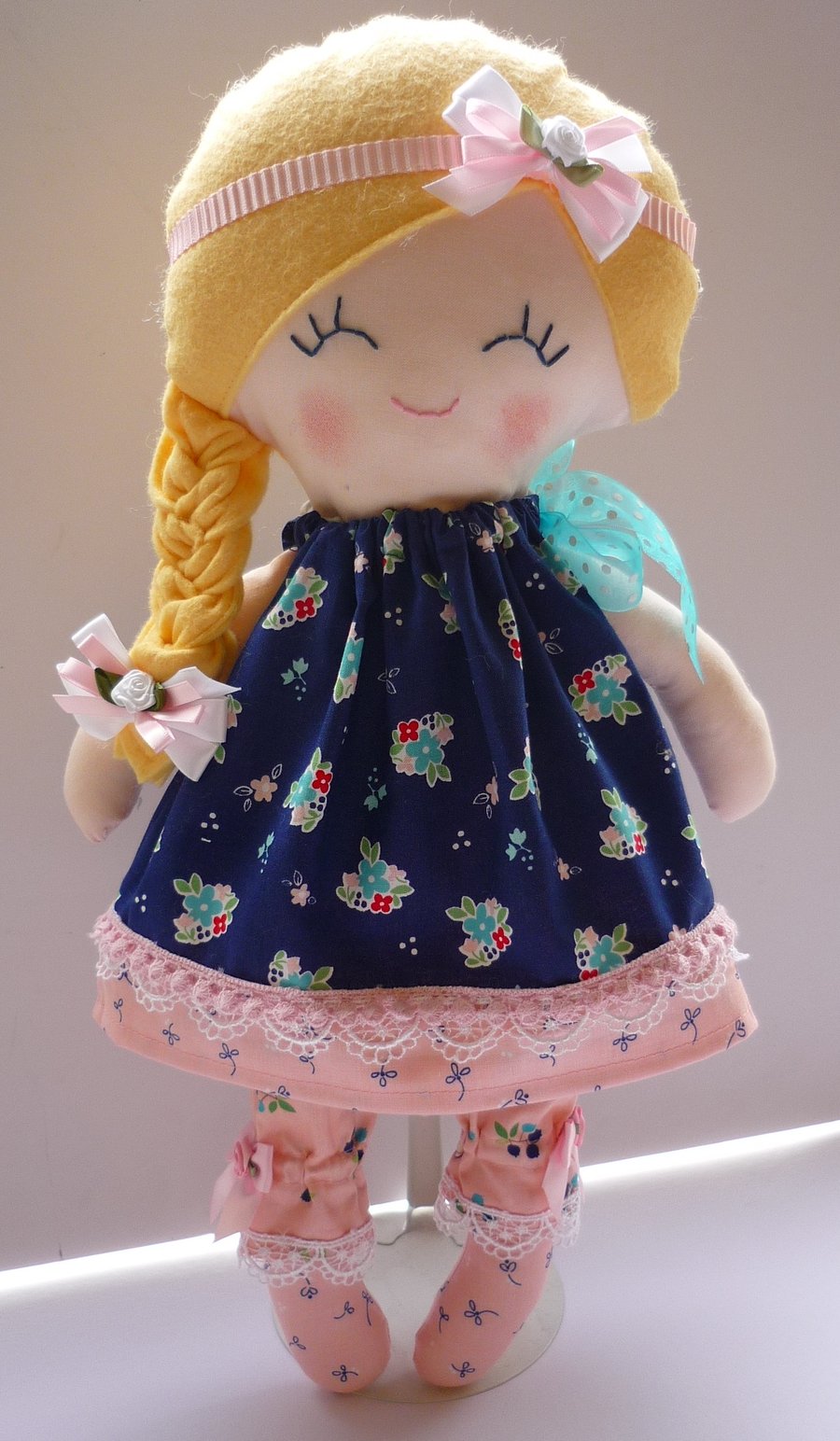 Handmade Large Rag Doll in Dress and Bloomers