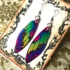 Purple and Green Fairy Wing Sterling Silver Earrings