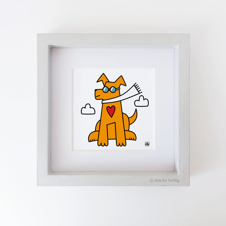 Flying High, dog with sunglasses and scarf, Giclee print