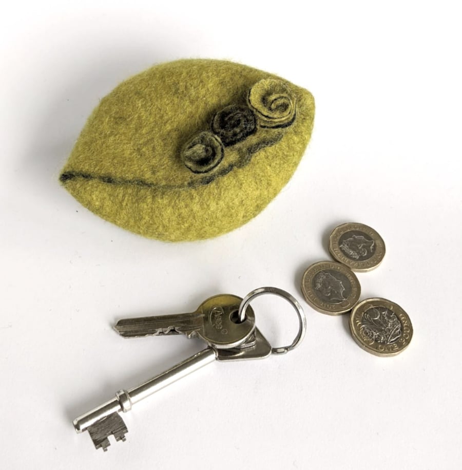 Pod purse: Felted wool purse - pistachio green