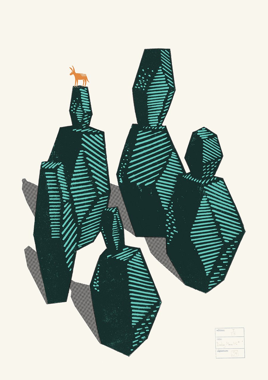 Donkey Monolith No.12 A2 three-colour linocut screen-print