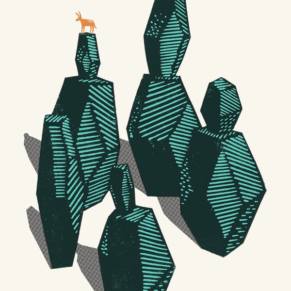 Donkey Monolith No.12 A2 three-colour linocut s... - Folksy