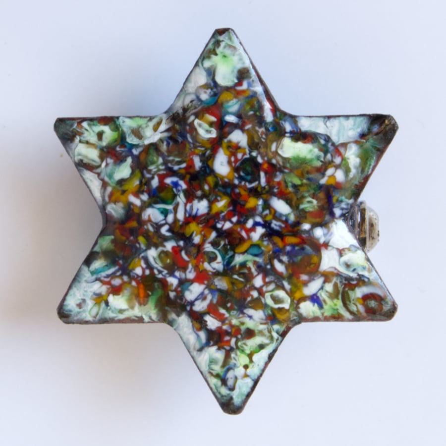multicolour six point star brooch