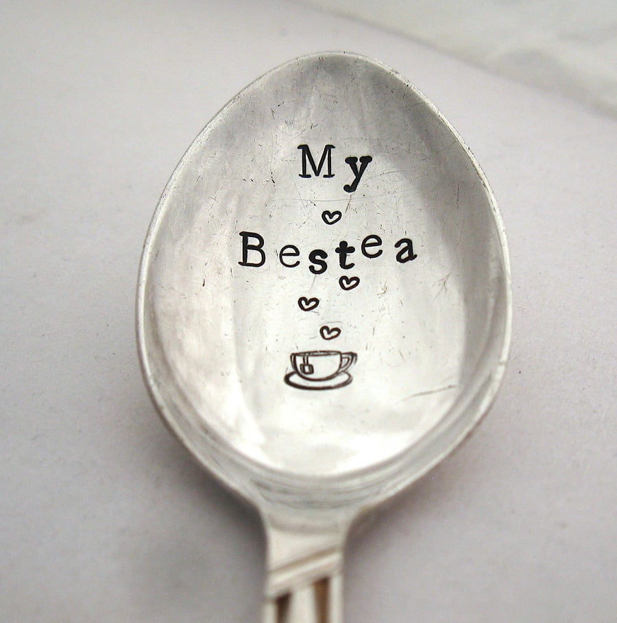 My Bestea, Hand Stamped Teaspoon, Handstamped Vintage Tea Spoon