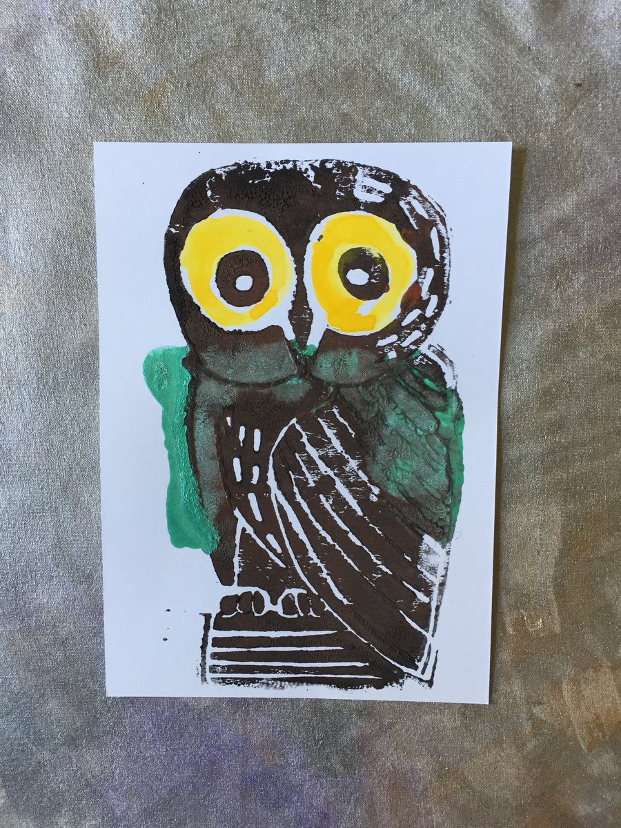 Print No.6. Original Owl Lino Print Artwork  -  Unframed