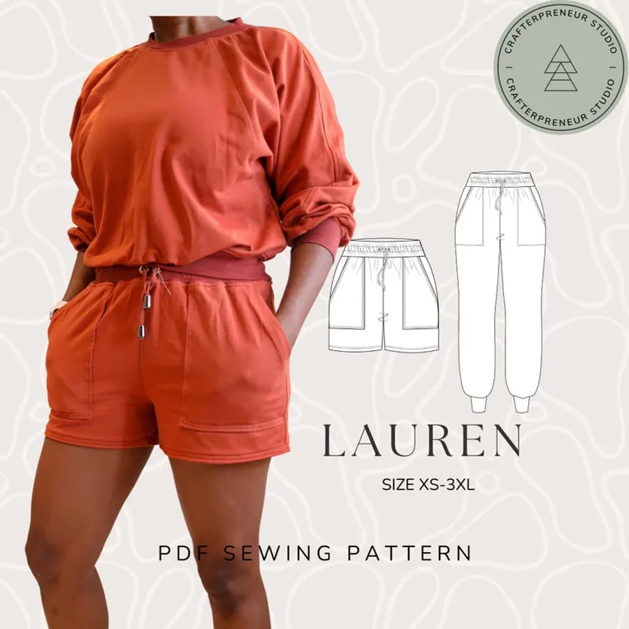 Lauren Sweatpants & Shorts Sewing Pattern - Women's Sizes XS-3XL (PDF Pattern)