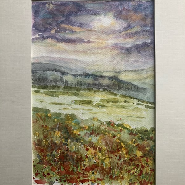 Seconds Sunday. Watercolour of dusk on the moors. 