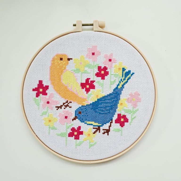 Colourful Birds Cross-Stitch Wall Art – Framed Home Décor
