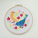 Colourful Birds Cross-Stitch Wall Art – Framed Home Décor