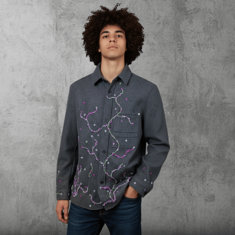 Men Jacket In Grey "The Growth Of Nature" One Of A Kind Grey Men’s Jacket Size M