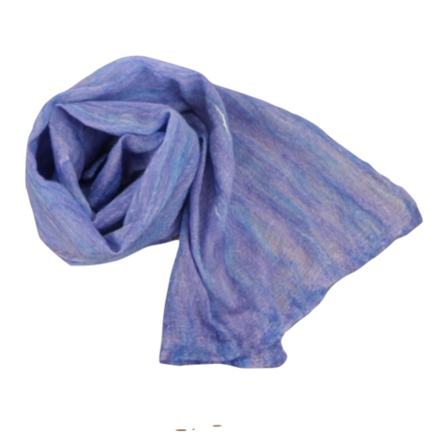 Blue and lilac nuno felted scarf, gift boxed