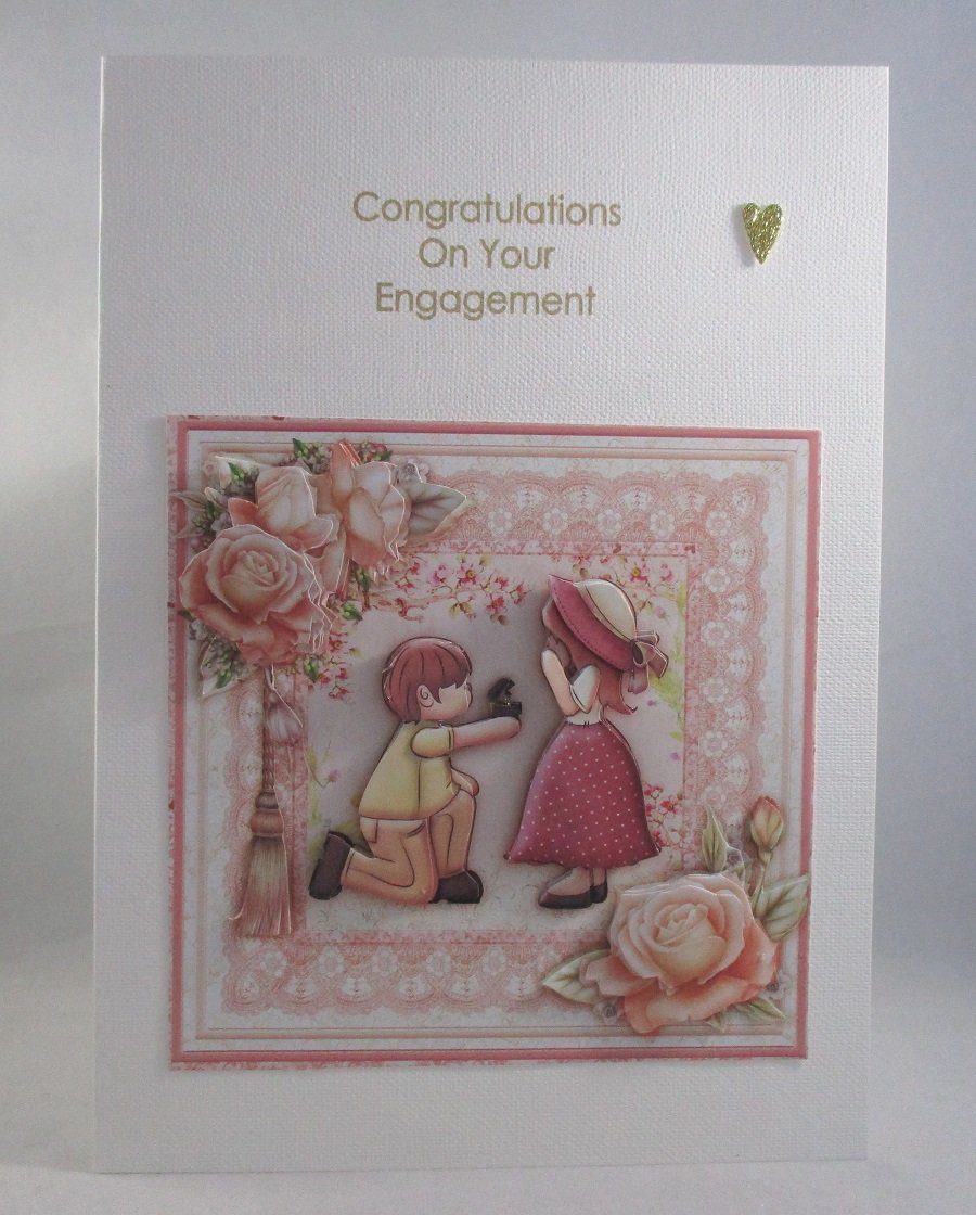 Engagement Card, Cute Couple,on bended knee,Decoupage,3D.Personalise