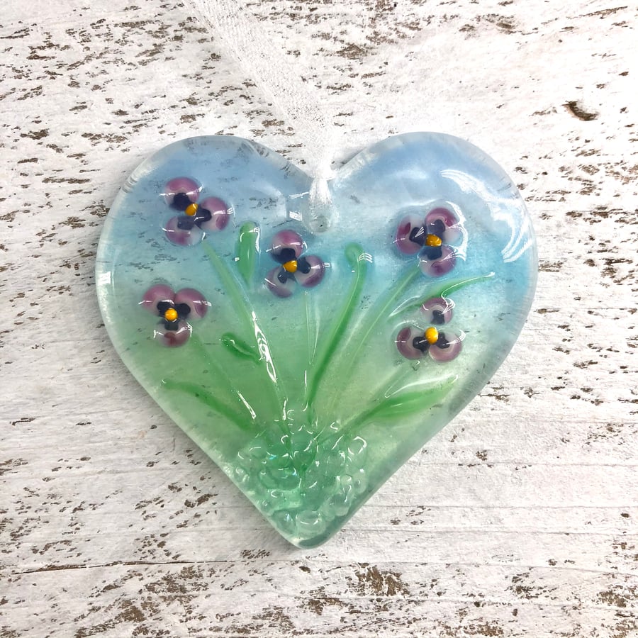 Just because... Meadow Glass Heart with personal message 