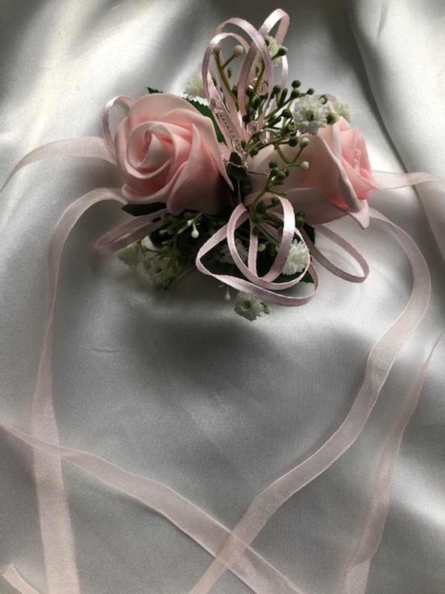 Bridesmaid Pastal Pink Wrist Corsage - Maid of Honour Corsage - Prom Corsage